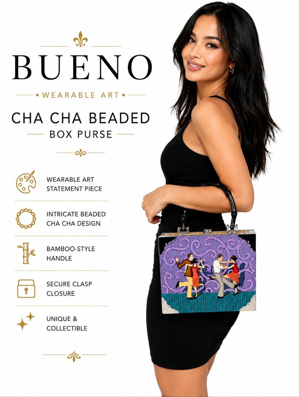 AWESOME Bueno Cha Cha Flapper Beaded Wearable Art Box Purse